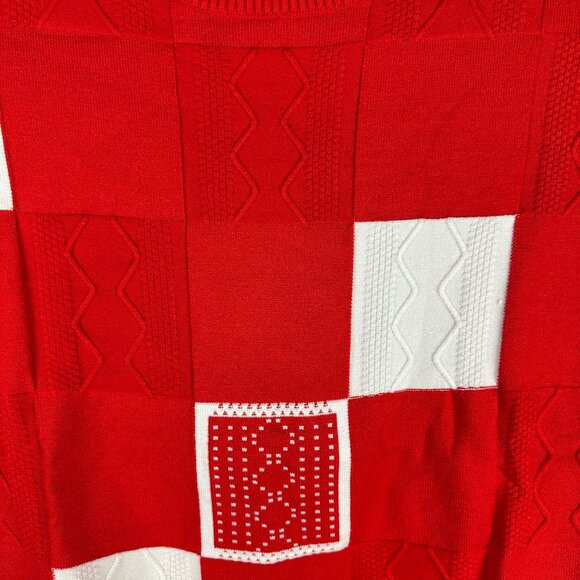 Vintage-Style Red & White Geometric Patterned Sweater Size 3XL - Picture 2 of 5
